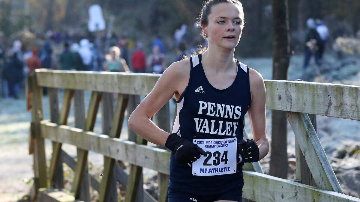 Penns Valley’s Anna Stitzer competes in the girls 1A race of the PIAA State Cross Country Championships held Saturday at Parkview Cross Country Course in Hershey, PA.Matthew O’Haren/For the Centre Daily Times