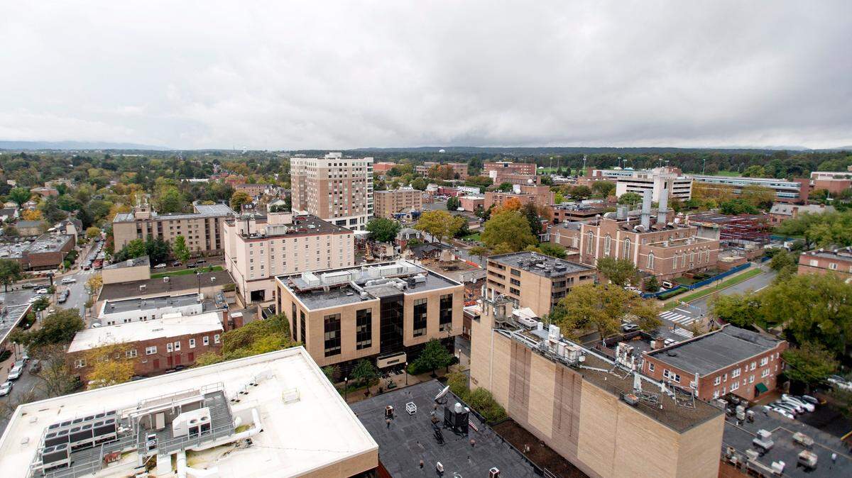 A view of the east side of downtown State College from the roof of the Fraser Centre on Thursday, Oct. 11, 2018.  According to a new study by Securitychoice, State College is the second safest place for families in the entire country.