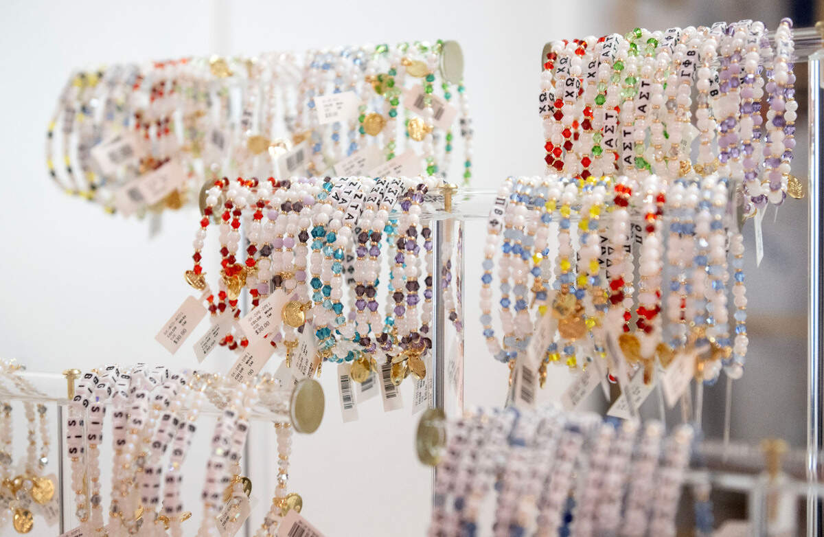 A display of bracelets featuring sororities at Town Pride at 240 E. Calder Way on Monday, March 17, 2025.