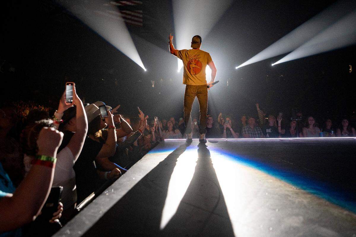 Walker Hayes entertains the crowd at the Bryce Jordan Center as part of the Duck Buck Tour on Thursday, April 27, 2023.