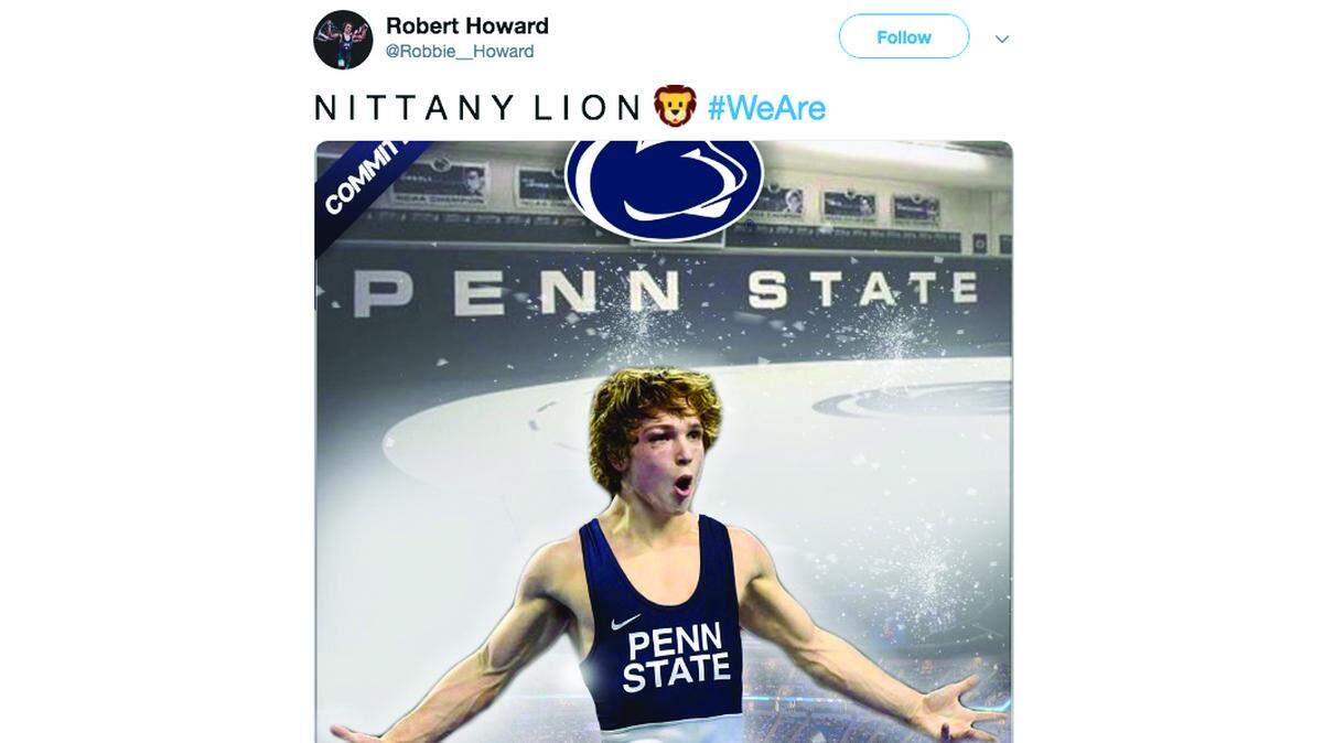 Top-ranked 126-pound recruit Robert Howard, of Bergen Catholic High School, tweeted Wednesday that he gave his verbal commitment to wrestle for the Nittany Lions.