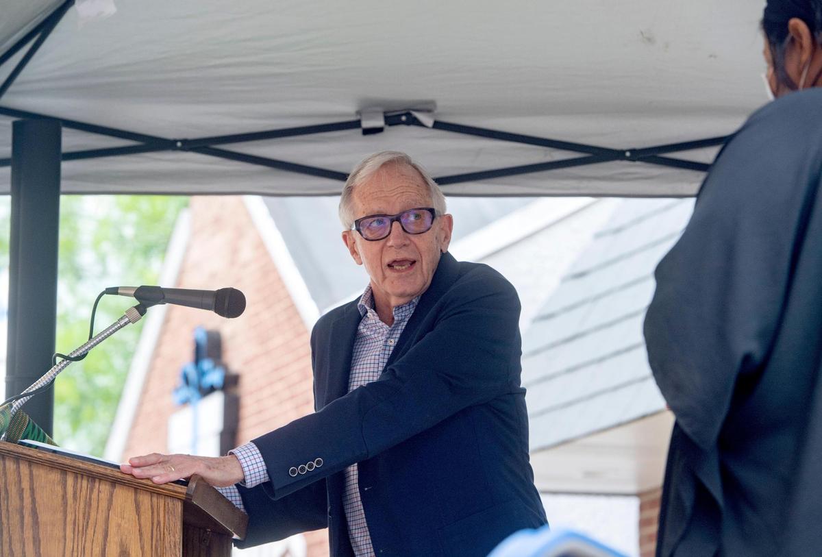 State College Mayor Ron Filippelli speaks during the inaugural Juneteenth celebration hosted by the State College NAACP at MLK Plaza in State College on Friday, June 19, 2020.