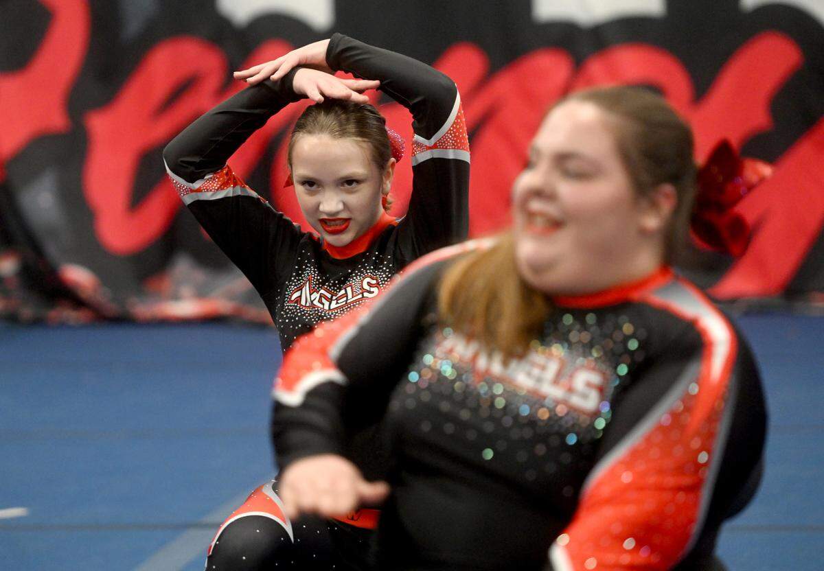 Maddie Miller and her fellow Fame Angels teammates practice their routine on Tuesday, March 12, 2024.