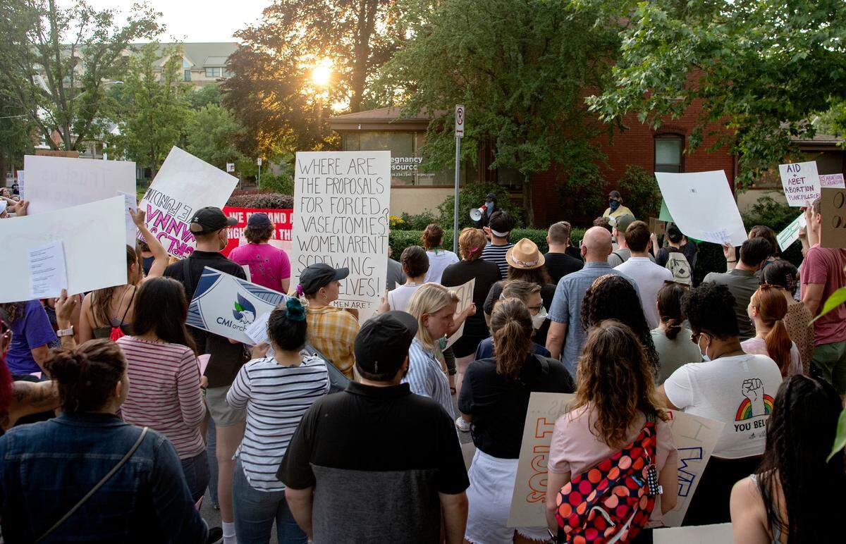 Protesters stopped outside of the Pregnancy Resource Clinic on Friday, June 24, 2022.