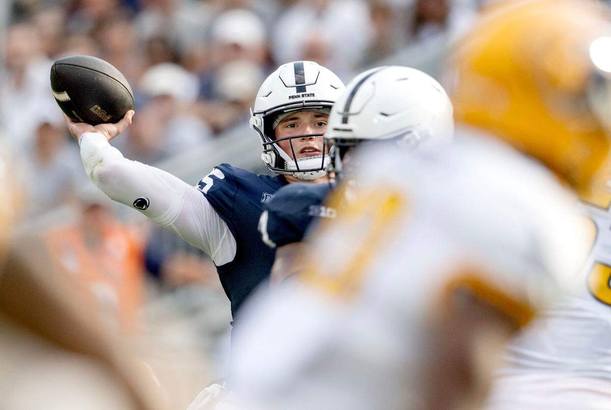 Penn State quarterback Drew Allar makes a pass during the game against Kent State on Saturday, Sept. 21, 2024 at Beaver Stadium.