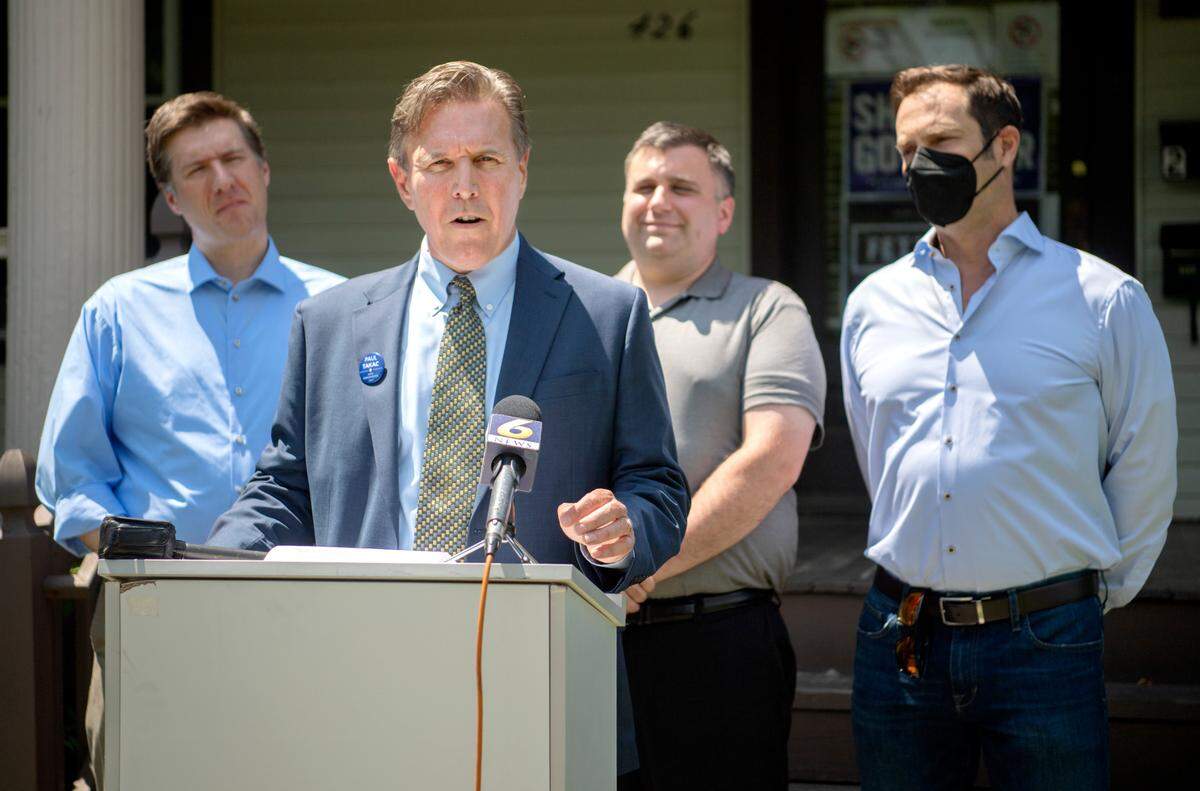 Paul Takac, Democratic candidate for Pennsylvania House of Representatives 82nd District along with other Centre County democrats hold a press conference to talk about the Pennsylvania senate race on Wednesday, June 15, 2022.