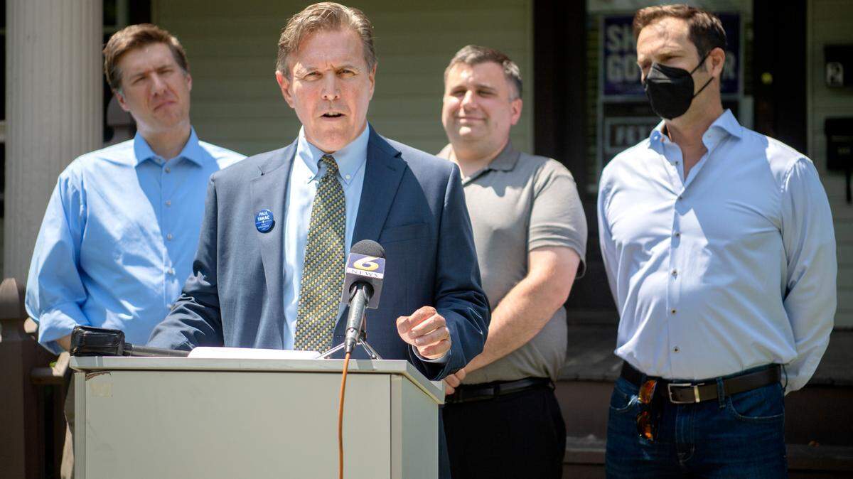 Paul Takac, Democratic candidate for Pennsylvania House of Representatives 82nd District, along with other Centre County Democrats hold a press conference to talk about the Pennsylvania senate race on Wednesday, June 15, 2022.