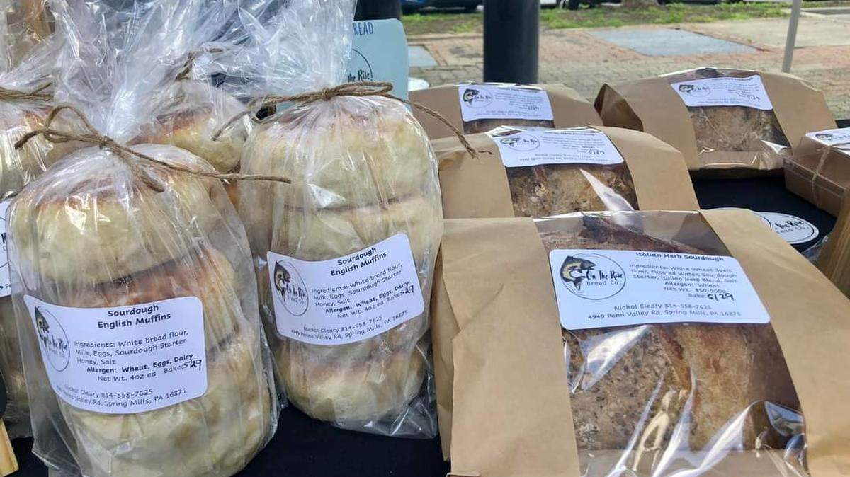 Sourdough English Muffins and Italian Herb Sourdough from On the Rise Bread Co.. are pictured.