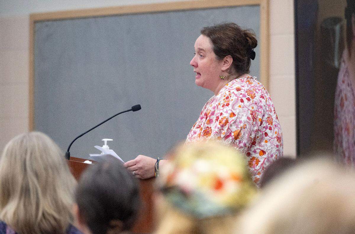 Jennifer Black addresses the State College Area School District Board during their meeting on Monday, Aug. 19, 2024.