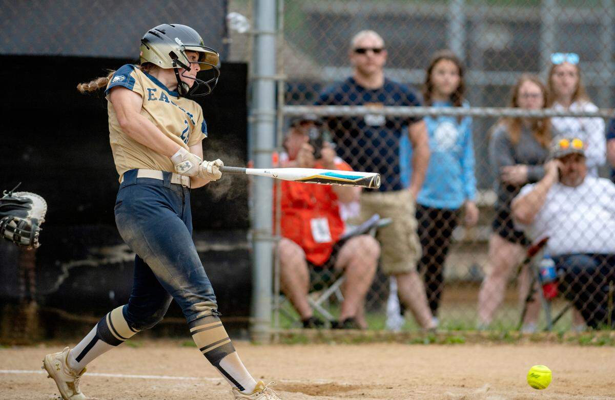 Bald Eagle Area’s Sydney Thompson gets a hit that scores the winning run in the 10th inning Monday against Central Cambria.