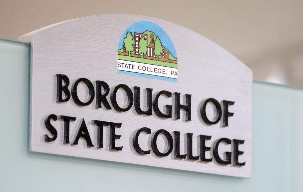 A Borough of State College sign in the municipal building.
