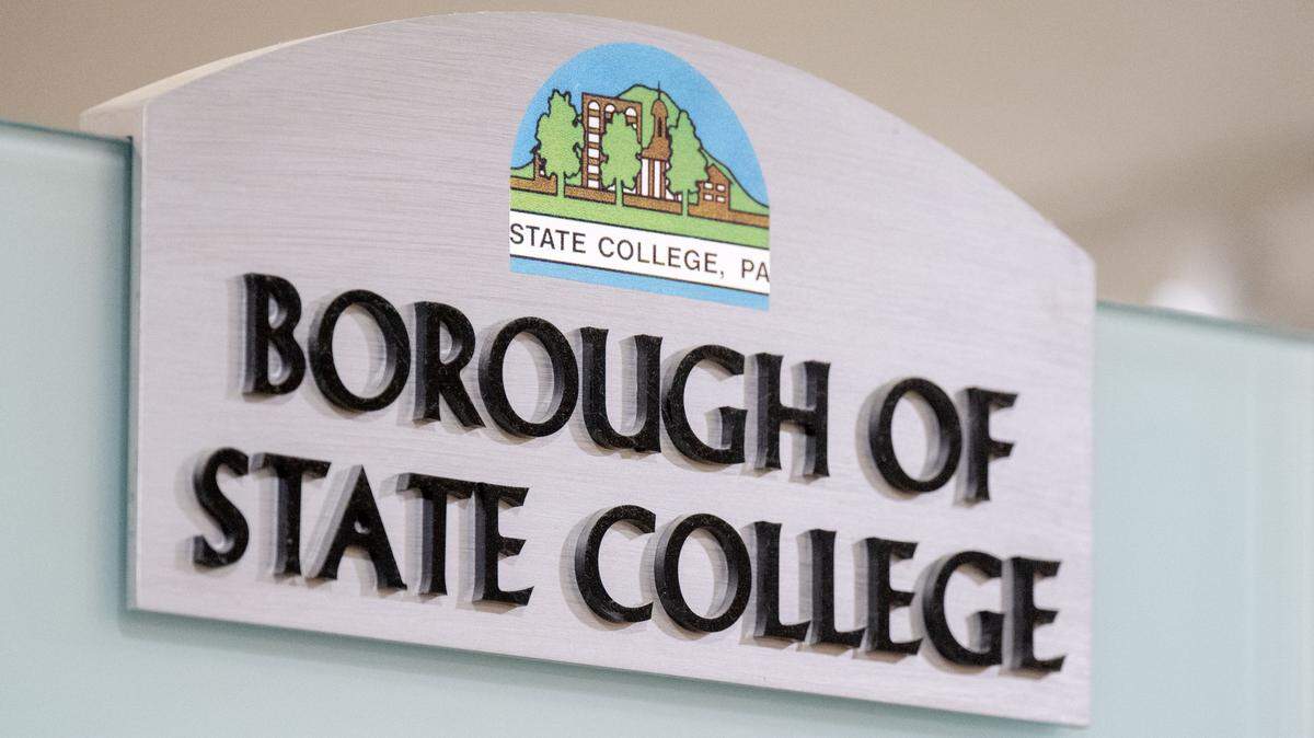 A Borough of State College sign in the municipal building.