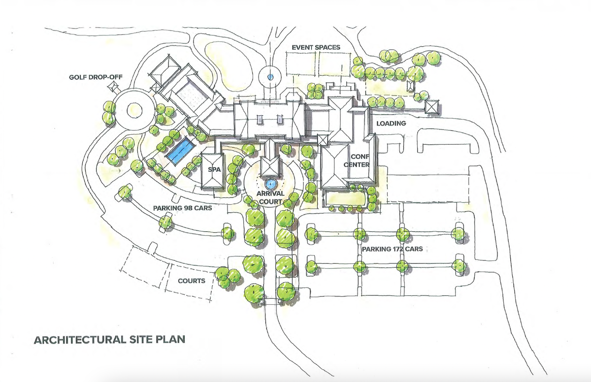 An architectural site plan of the planned redevelopment of the Toftrees Resort in Patton Township.