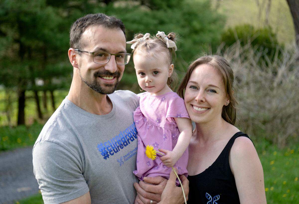 The Barragan family, Adrian, Freya and Carly on Tuesday, April 30, 2024. The family is hoping to get a service dog for Freya to help with her seizures caused by Dravet syndrome.