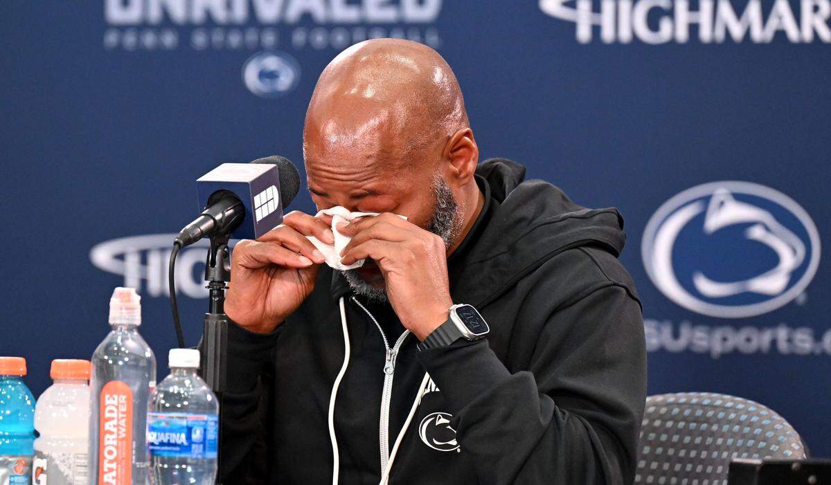 Penn State interim football coach Terry Smith grew emotional when asked about the support he’s received and celebrating his first win as  the head coach during the weekly press conference on Monday, Nov. 17, 2025.  