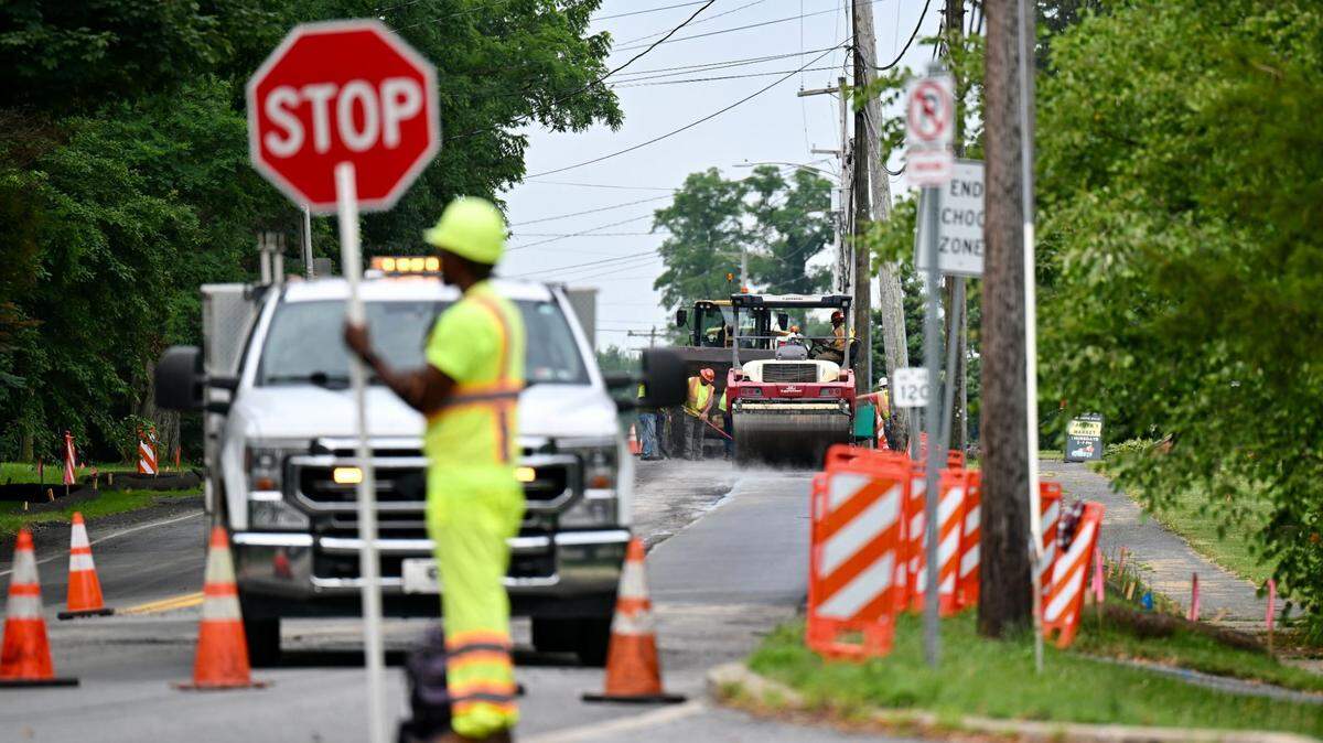 The Pennsylvania department of transportation works on a portion on Route 45 in Ferguson Township on July 9, 2025.