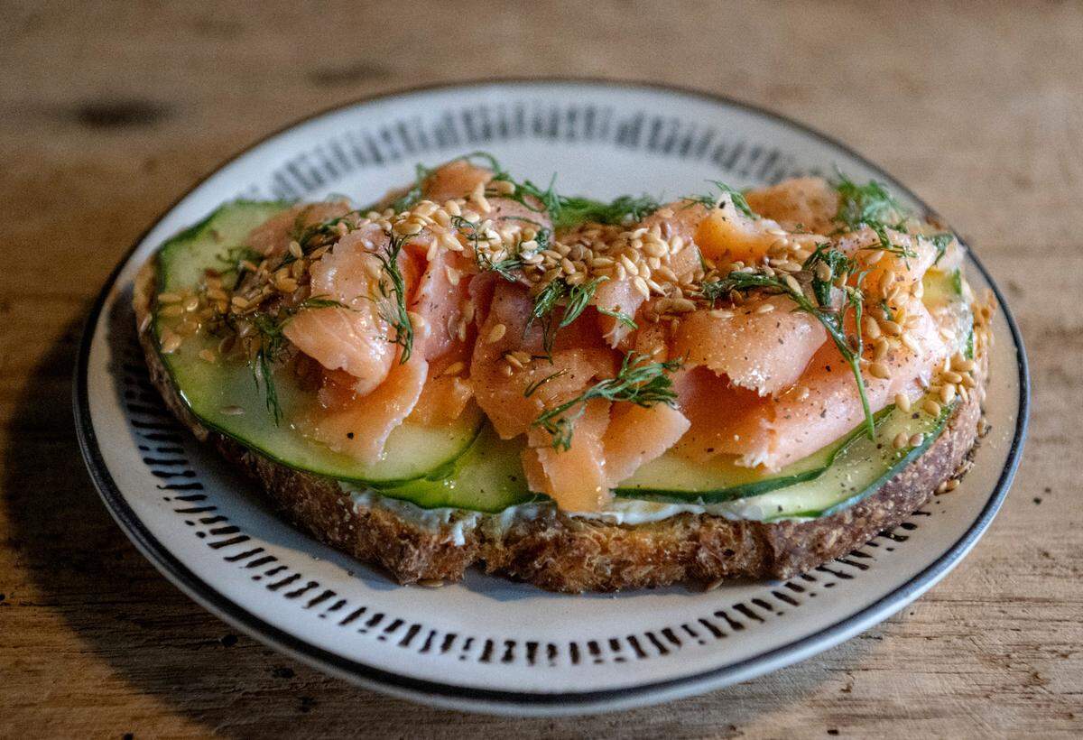 The smoked salmon toast with cream cheese, cucumber and dill is on the menu at Super Duper Cafe in Millheim.