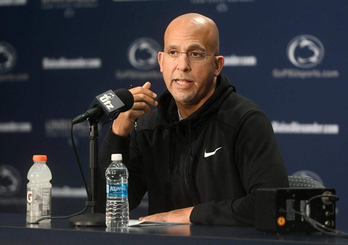 Penn State football coach James Franklin answers a question during his press conference on Monday, Nov. 6, 2023.