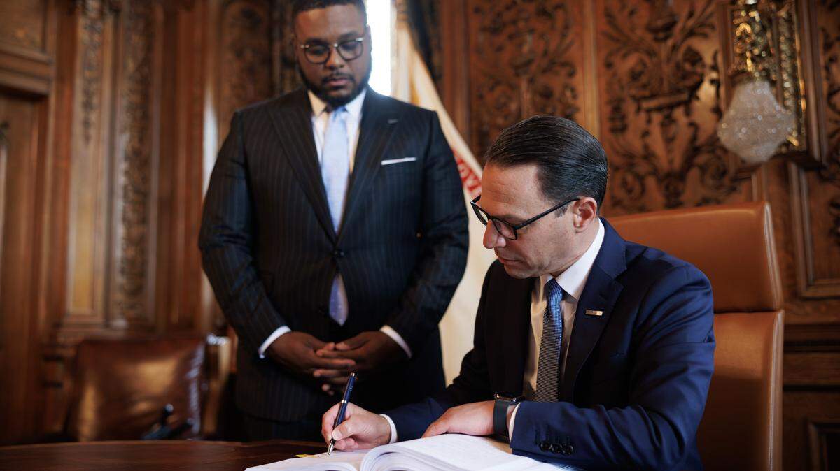 Gov. Josh Shapiro signs his first state budget spending plan into law in August 2023.