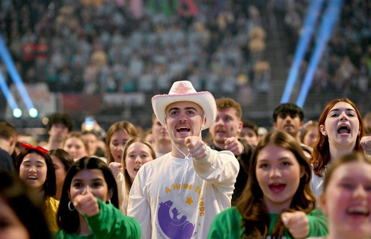Dancers learn the line dance during Penn State Thon on Friday, Feb. 21, 2025.