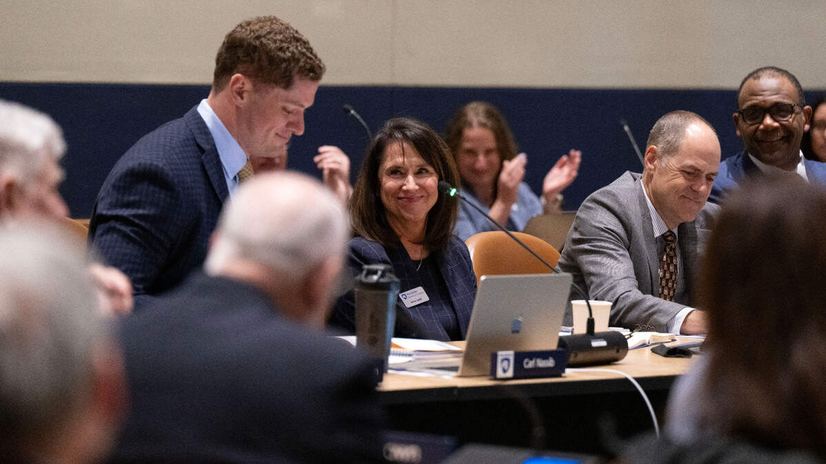 Kelley Lynch smiles as she is announced elected as an alumni trustee during the Penn State Board of Trustees meeting on Friday, May 9, 2025.