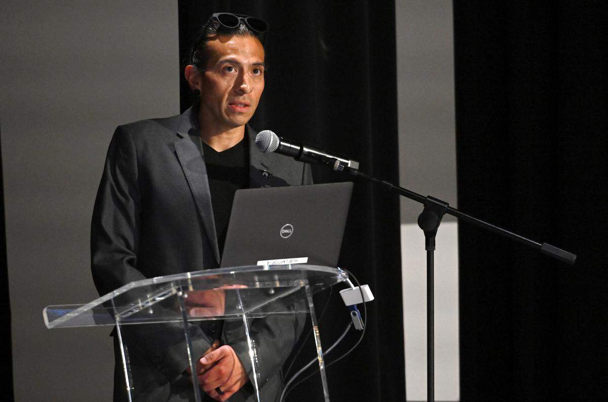 Professor Julio Palma speaks at the teach-in event, “One Year Later: Still No Racial Justice at Penn State - Why?” at the HUB-Robeson Center on Thursday Oct. 19, 2023.
