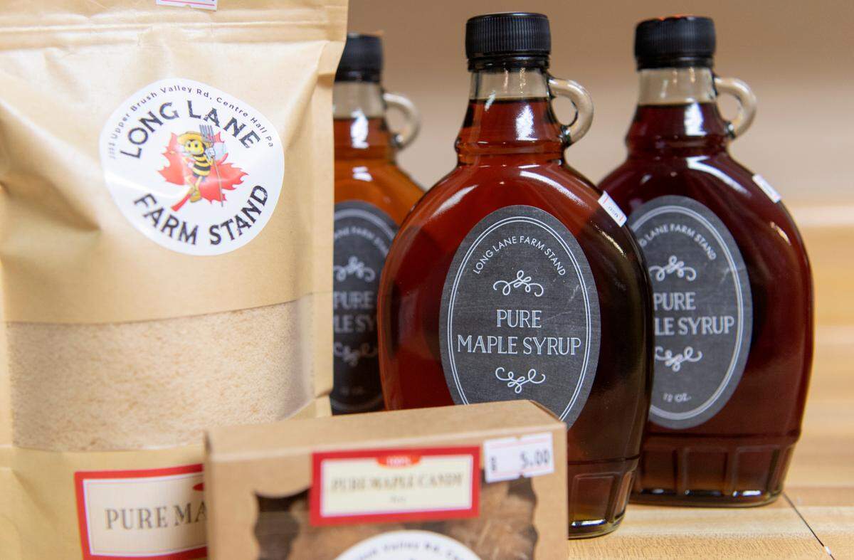 Maple products that will be available from Long Lane Farm Stand in Centre Hall.