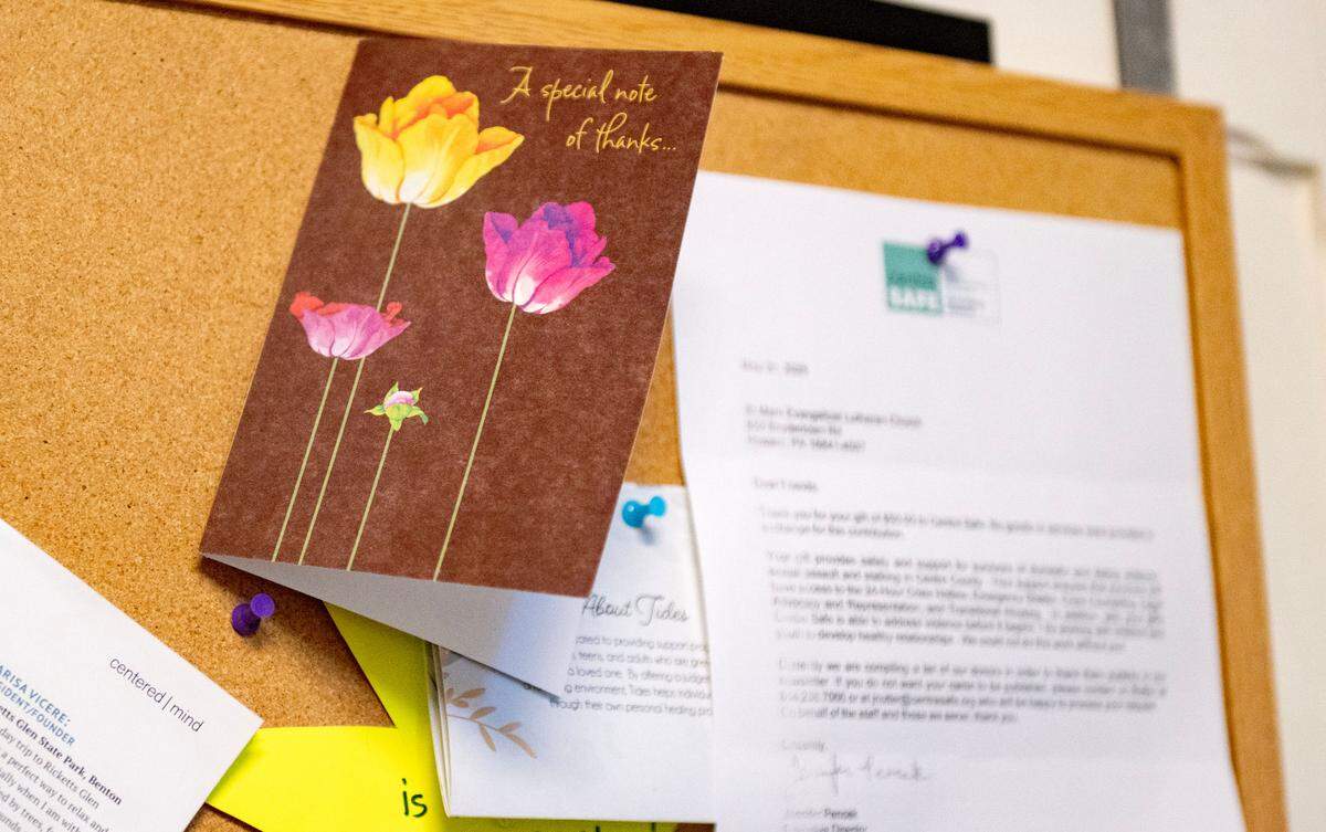 “Thank you” notes posted on a bulletin board at St. Mark Lutheran Church in Snydertown on Monday, June 23, 2025. The church is active in the community and helping those in need.