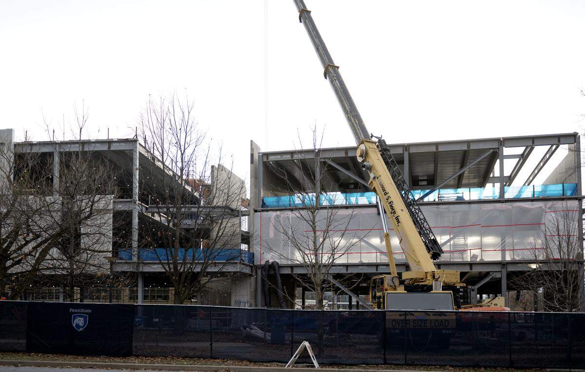 Construction of a new classroom building on the corner of Bigler Road and Park Avenue on the Penn State campus on Monday, Dec. 22, 2025. 