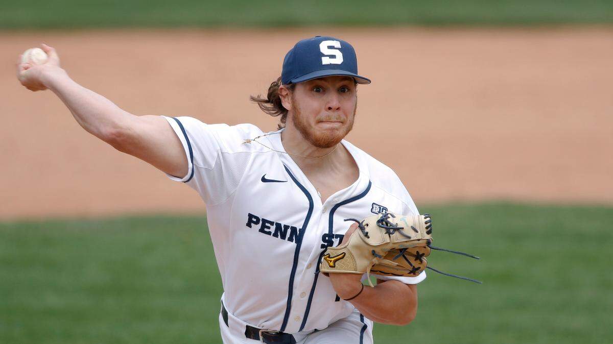 Penn State’s Mason Mellott pitches during an NCAA baseball game on Sunday, April 11, 2021, in East Lansing, Mich.