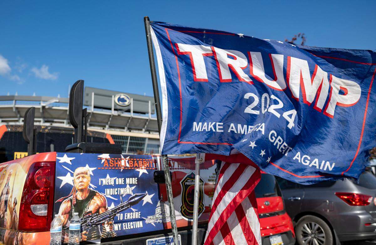 A pastor from Tennessee drove his “Trump truck” to State College for the Donald Trump rally at the Bryce Jordan Center on Saturday, Oct. 26, 2024.