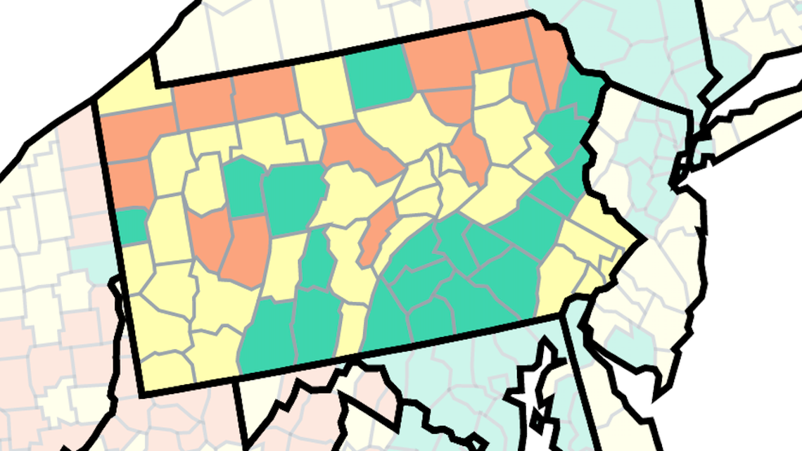 Centre County drops back to medium COVID level. Here are the 14 PA counties at high
