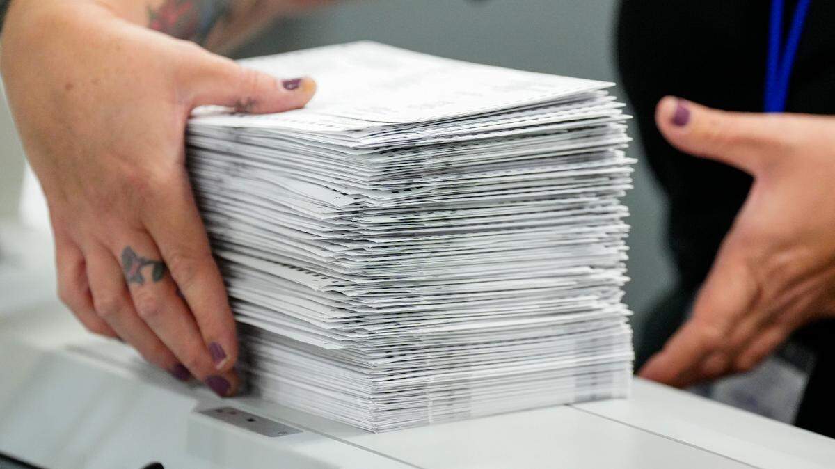 Workers sort mail-in ballots Nov. 7, 2023, at Lehigh County Government Center in Allentown, Lehigh County, Pennsylvania.