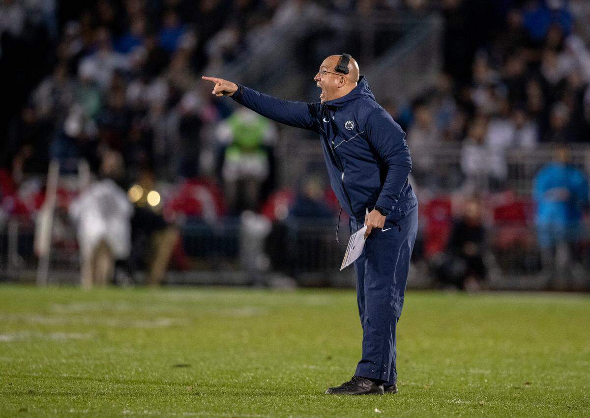 Penn State football coach James Franklin yells at his players, which led to an unsportsmanlike conduct, during the game against Maryland on Saturday.