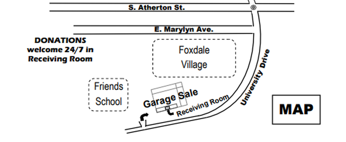 Street map of the location of Foxdale Village’s garage sale in State College this weekend.