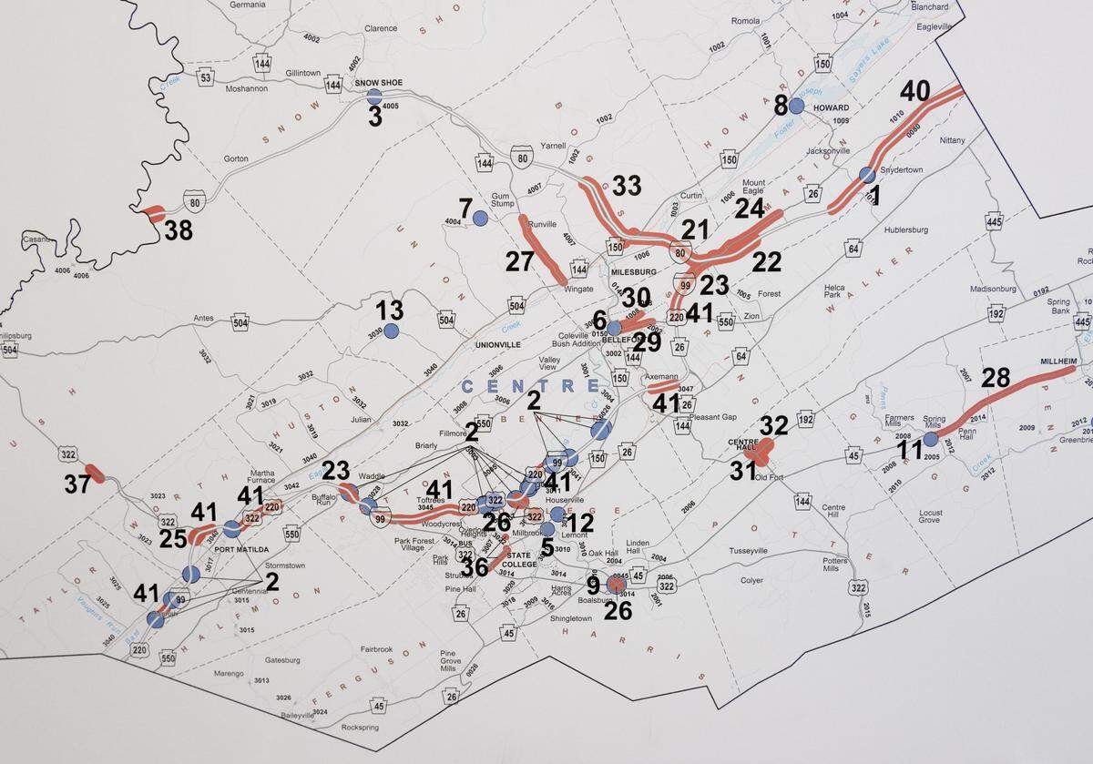 A map Pennsylvania Department of Transportation projects happening in Centre County. 