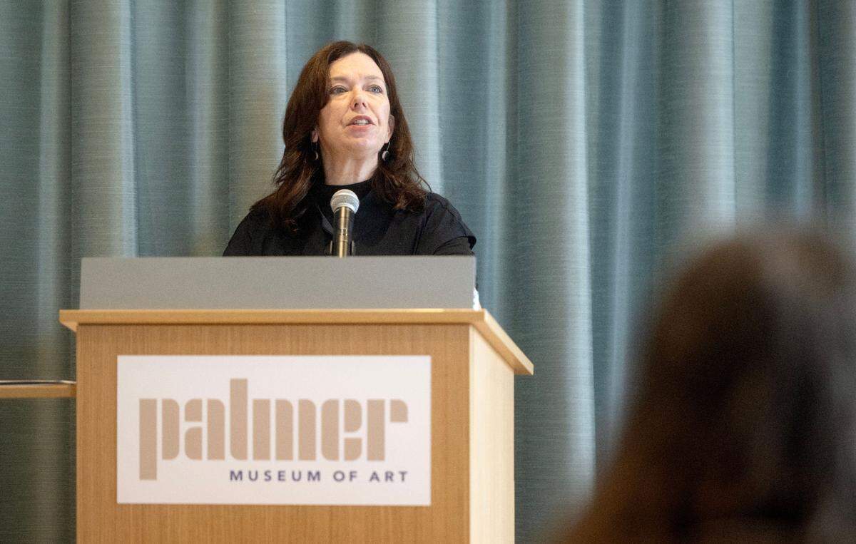 Palmer Museum of Art director Erin Coe speaks at the new museum on Wednesday, May 29, 2024.
