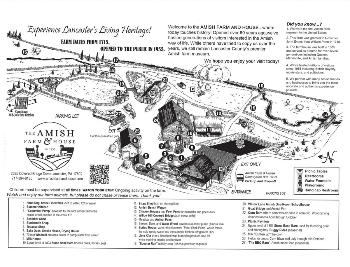 This 2021 map offers a glimpse at many points of interest at the Amish Farm and House in Lancaster.