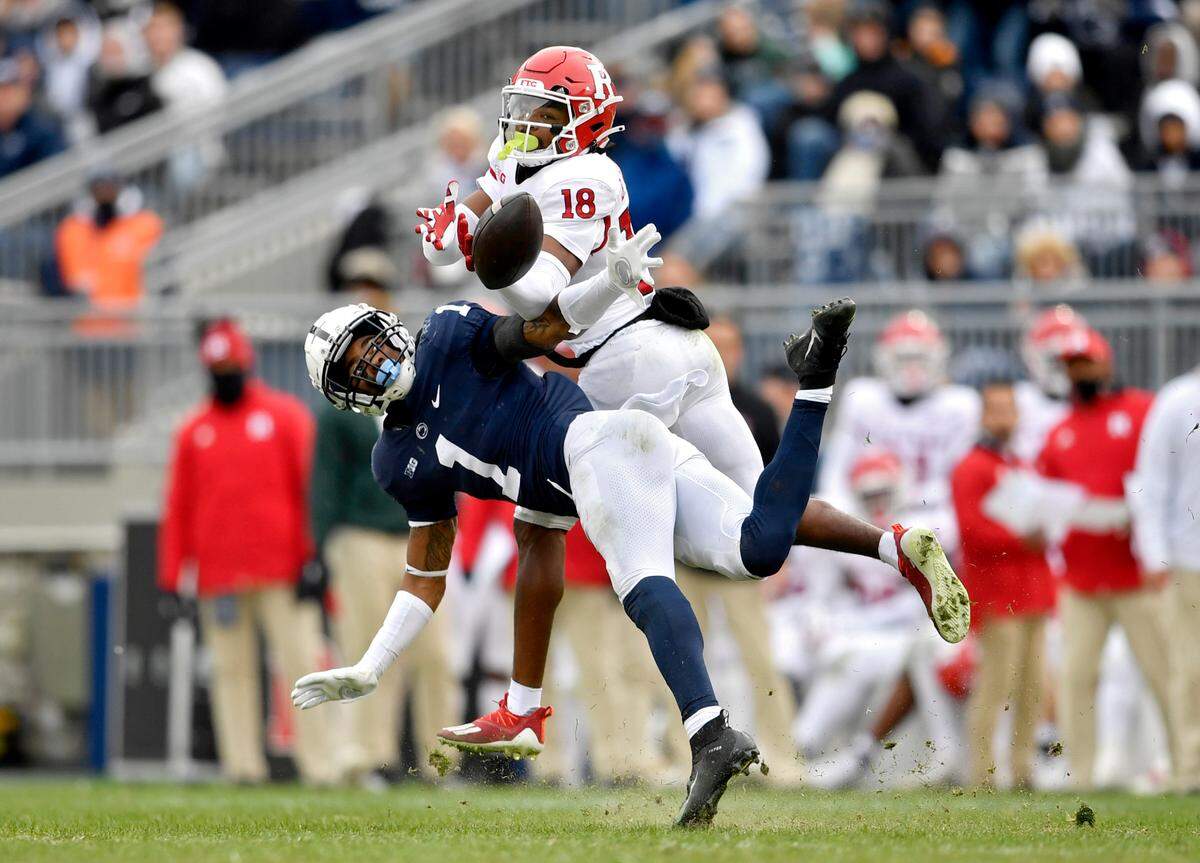 Penn State safety Jaquan Brisker breaks up a pass intended for Rutgers wide receiver Bo Melton during the game on Saturday, Nov. 20, 2021.