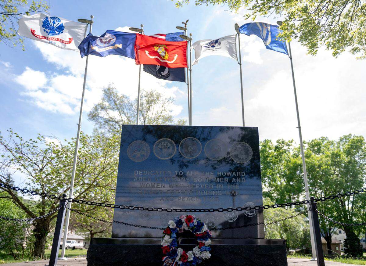 A veterans memorial is pictured in Howard Community Park.