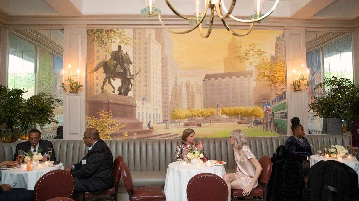 Guests attend the Cozen O’Connor cocktail reception at the 21 Club in Manhattan, an event for the annual Pennsylvania Society.
