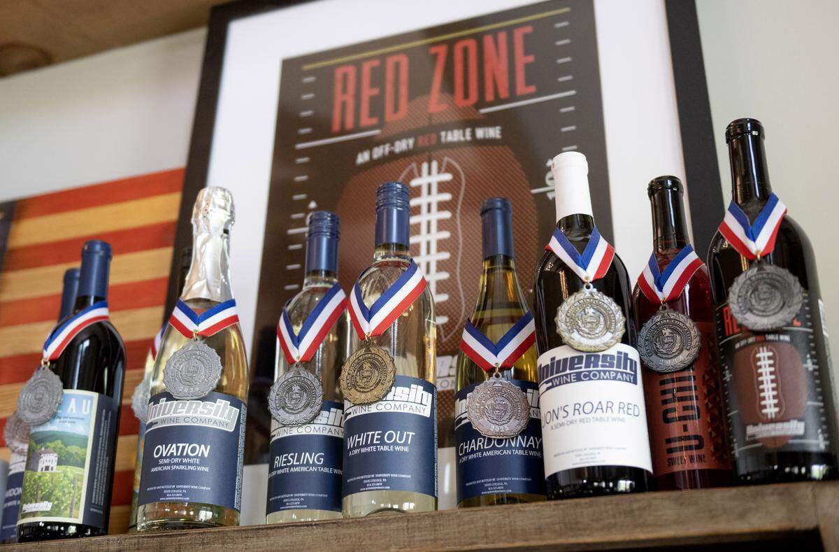 A shelf of award-winning wines at University Wine Company are pictured on Wednesday, May 13, 2026. 