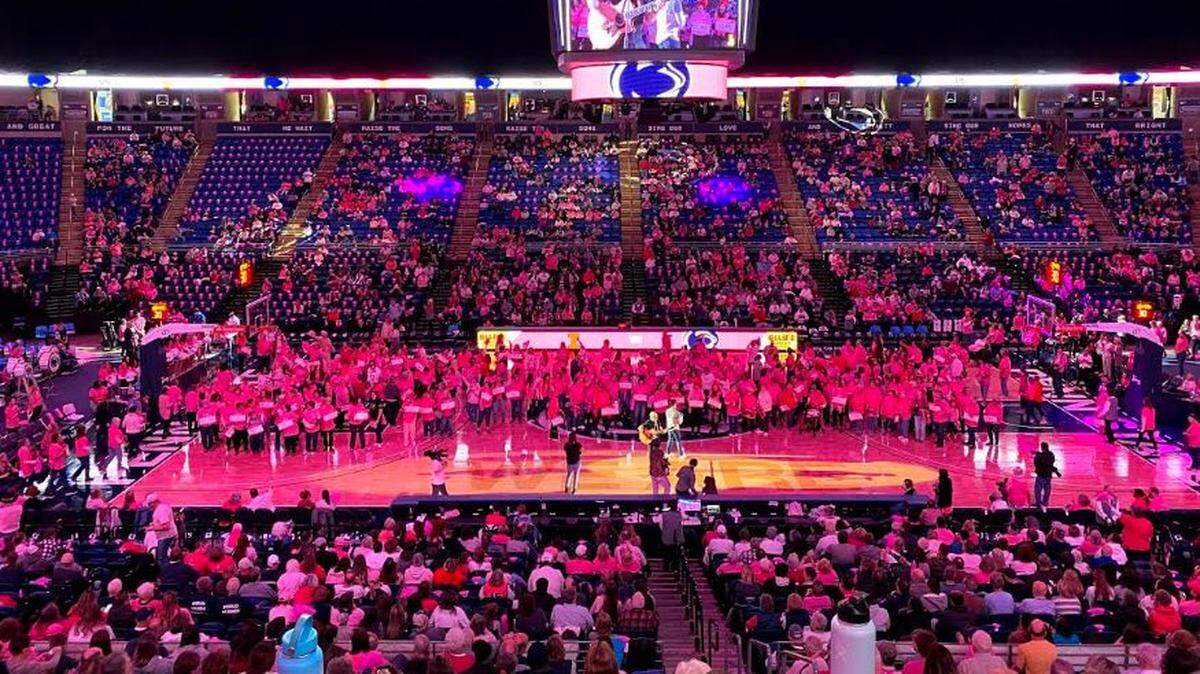 The Penn State Lady Lions celebrated 507 survivors in attendance at its annual Play4Kay Game befitting Pink Zone at the Bryce Jordan Center on Sunday, Feb. 9, 2020.