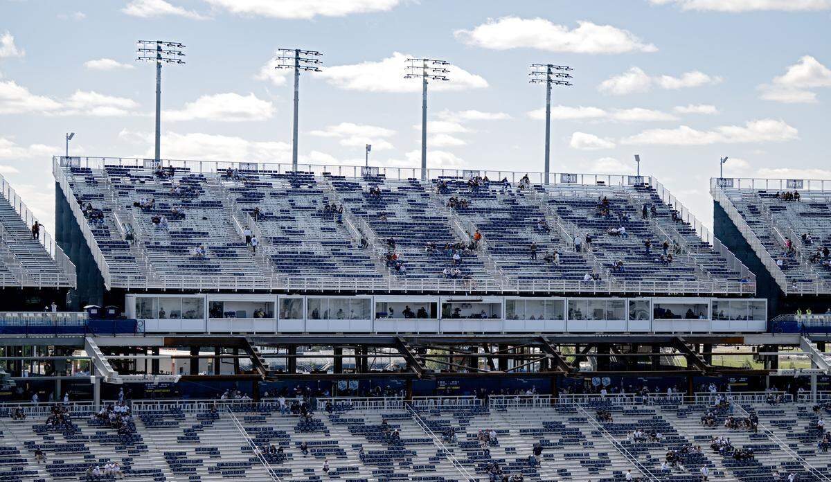 A look at the temporary stands and booths on the west side of Beaver stadium for the season opener on Saturday, Aug. 30, 2025.  