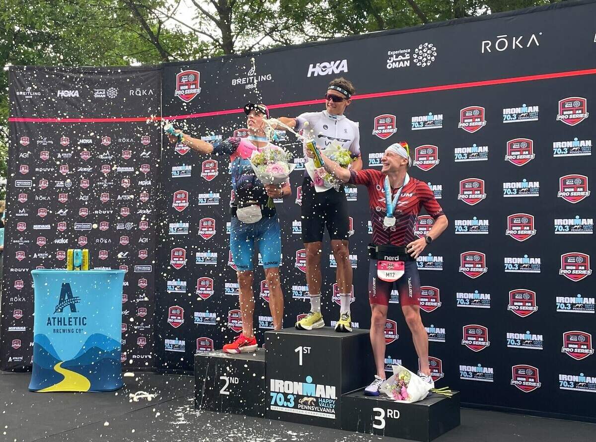 A look at the podium and top-3 finishers Sunday, June 14, 2026, at the Ironman 70.3 Pennsylvania Happy Valley North American Championship in Centre and Clinton counties.