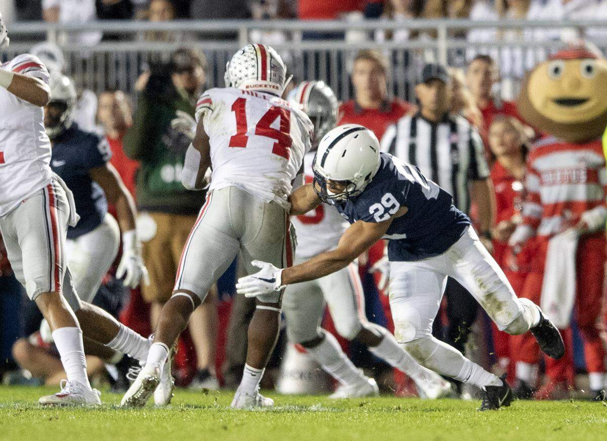 Penn State cornerback John Reid can’t stop Ohio State wide receiver K.J. Hill as he runs for a touchdown during the game on Saturday, Sept. 29, 2018 at Beaver Stadium. 