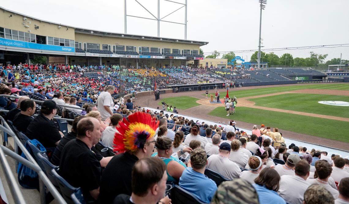 Athletes and coaches fill the stands for the opening ceremony of the Special Olympics PA Summer Games on Thursday, June 5, 2025 at Medlar Field.