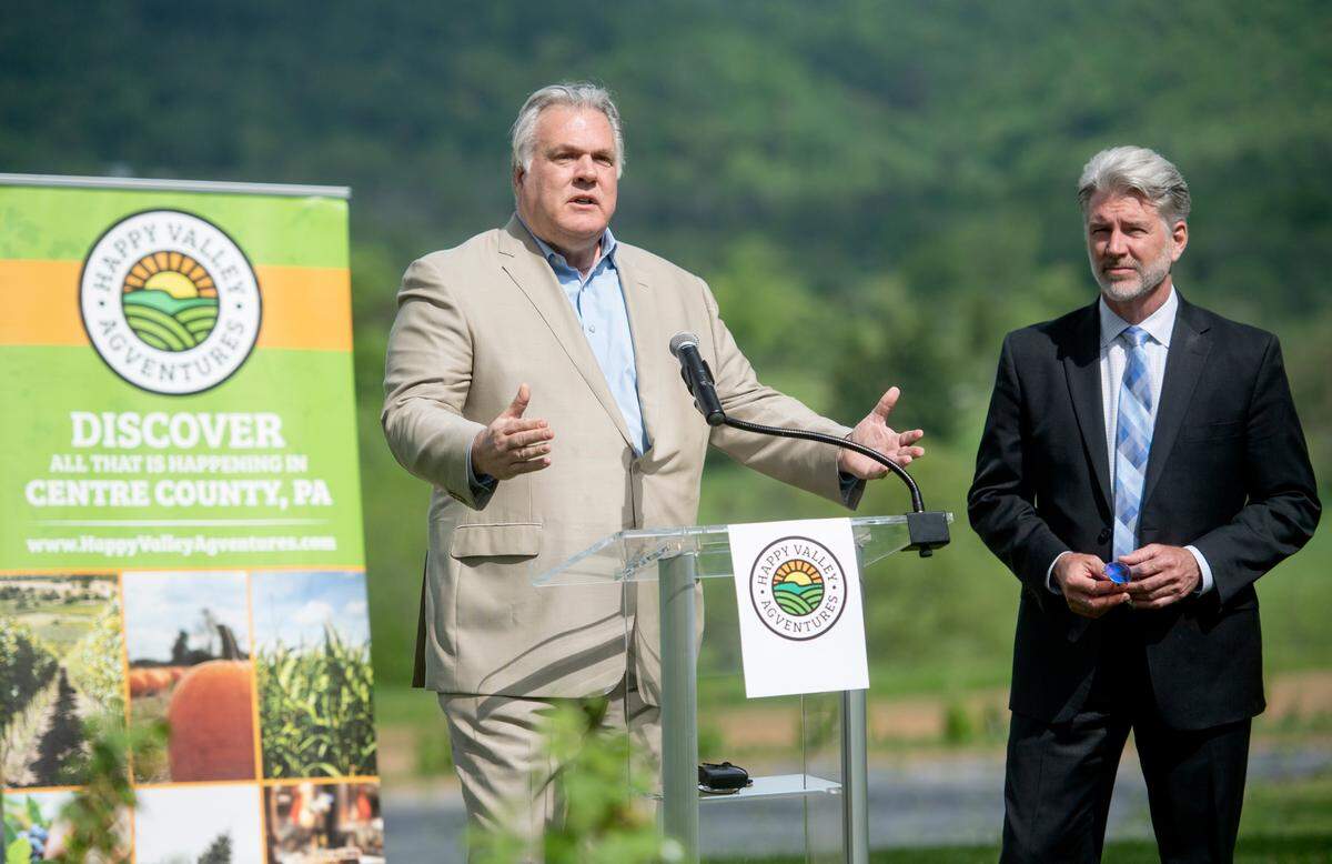 Happy Valley Adventure Bureau president and CEO Fritz Smith talks about the Happy Valley Agventures grants awarded to 28 Centre County Farms during a press conference at RE Farm Cafe on Monday, May 23, 2022.  