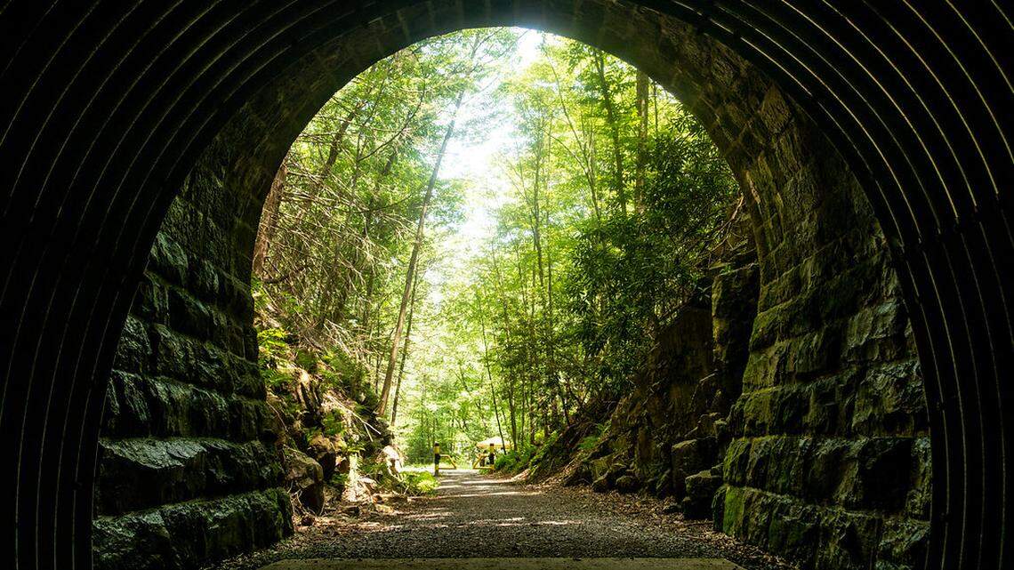 See recently renovated railroad tunnel and more at Poe Paddy State Park