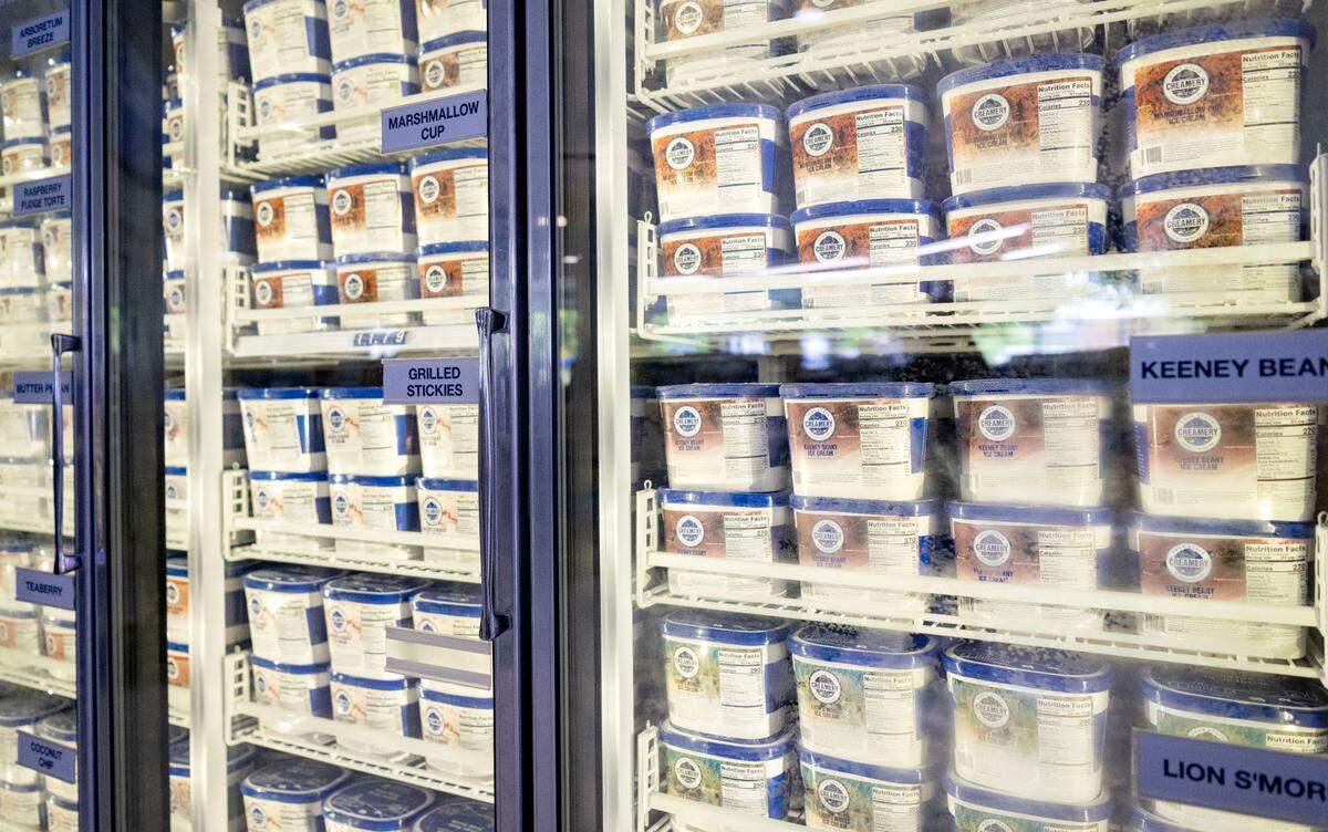 Freezers full of half gallons of ice cream in a variety of flavors from the Penn State Berkey Creamery on Thursday, May 16, 2024.